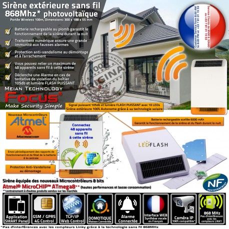 MD 326R Sirène Solaire 868 MHz Détecteur Salons Centrale 3G Avertisseur Extérieure Pièces Alarme Connectée Chambres Ethernet SmartPhone
