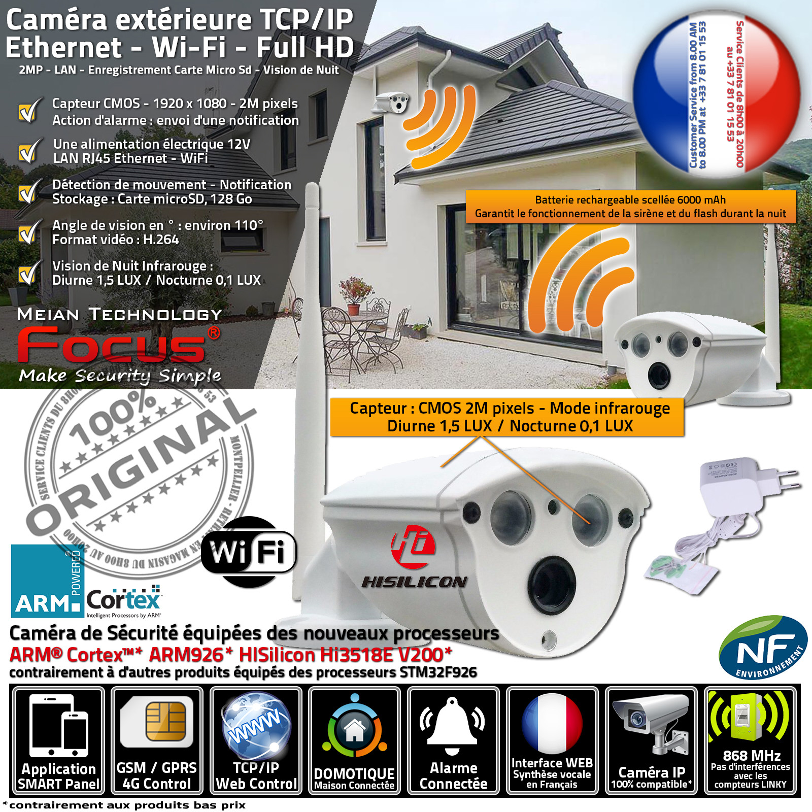 Caméra Extérieur sans fil avec Enregistrement Alarme Appartement Système  Sécurité Protection Vision Nuit Résidence RJ45 Wi-Fi