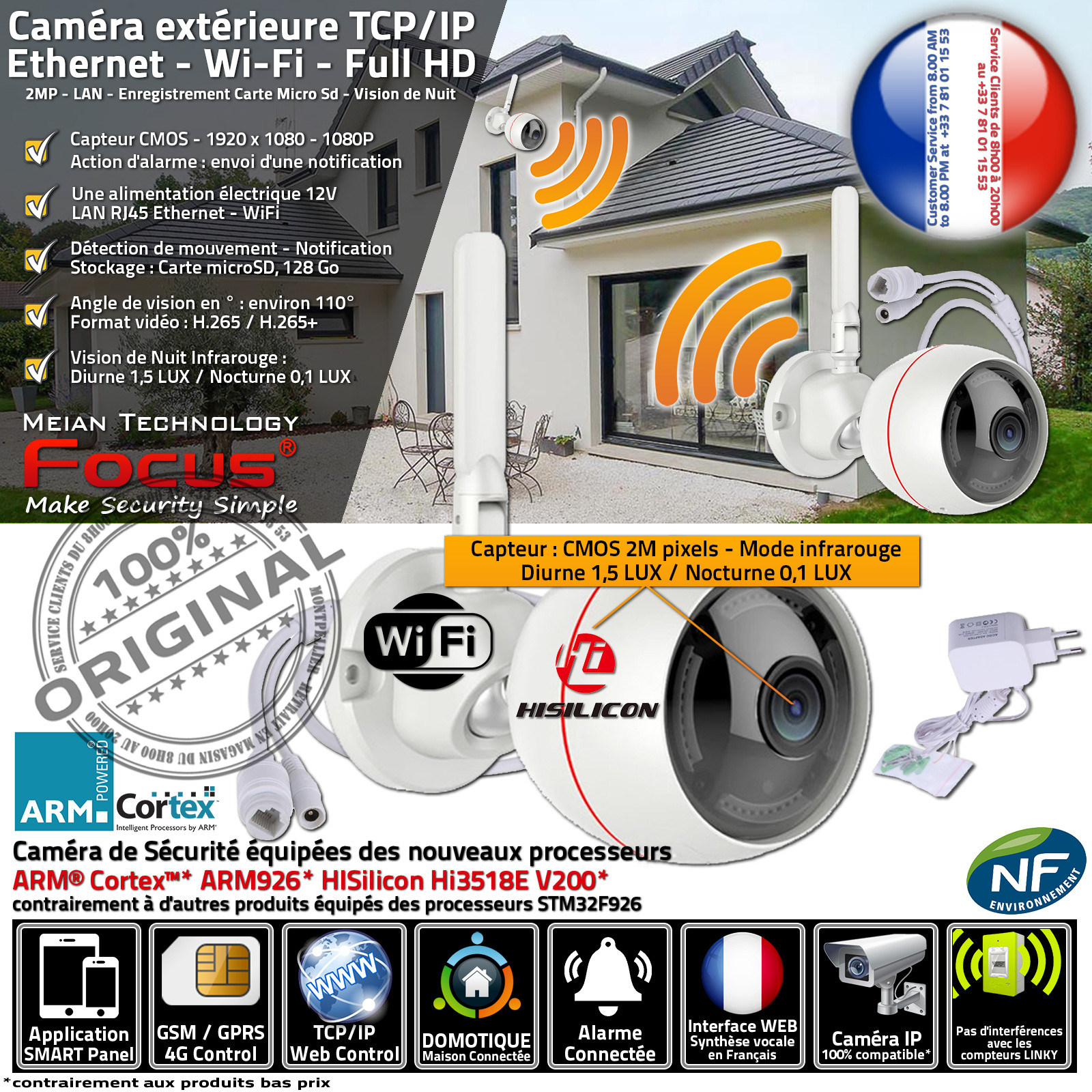 HA-8406 Surveiller sa Maison à Distance sur Téléphone Caméra Extérieure  Protection Vision de Nuit Détecteur Mouvement RJ45 Wi-Fi