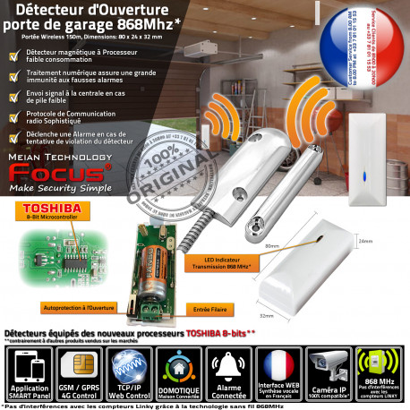 Détecteur Ouverture Garage Alarme Protection Centrale FOCUS Coulissante Magnétique Système Fil Sécurité Sans MD-212R Connectée