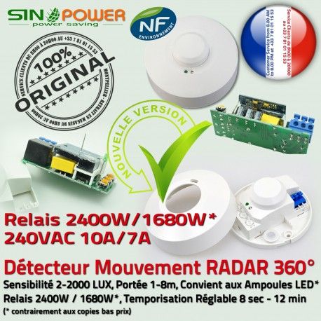 Détecteur de Mouvement SINO Basse Présence Consommation 360 Éclairage Lampe Passage Interrupteur Personne Détection Automatique Alarme HF Radar