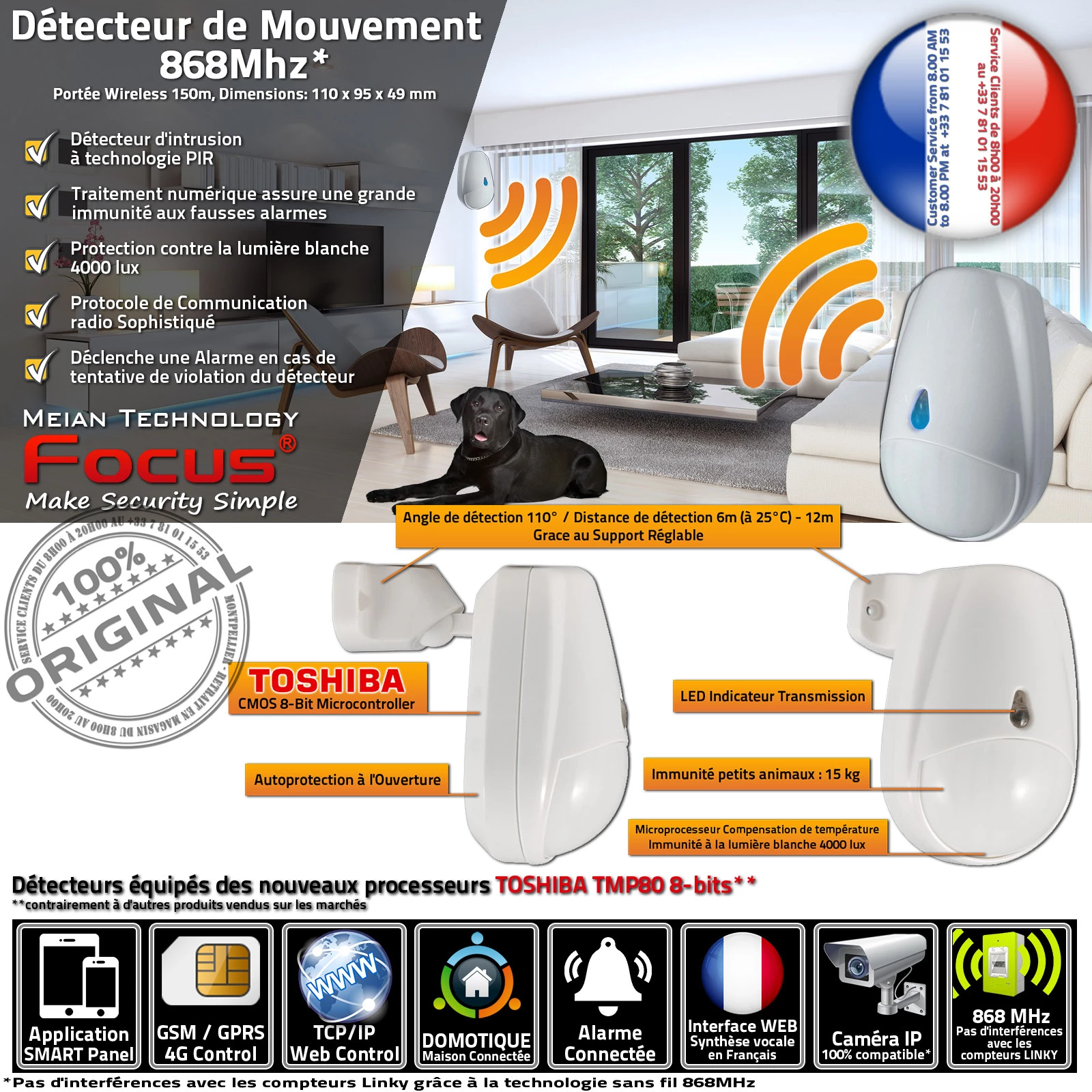 MC-335R DMT 868MHz Détecteur de Mouvement Immunité Animaux Passif PIR Infrarouge