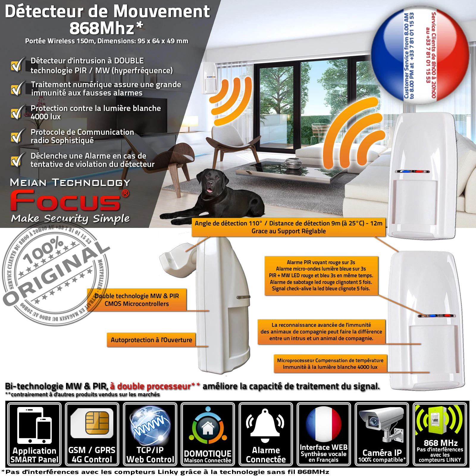 DT-81R DMT 868MHz Détecteur de Mouvement PIR MW Micro-Ondes Hyperfréquence Radar