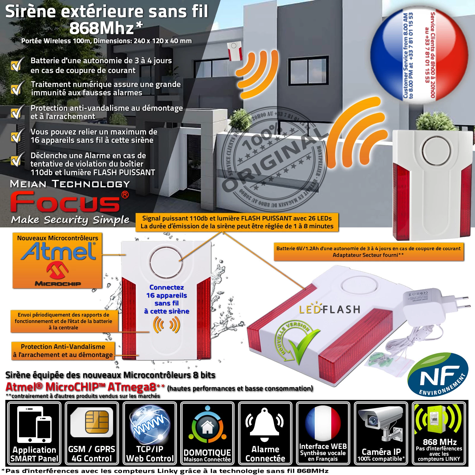 MD-334R 868MHz Sirène Extérieure Sans Fil