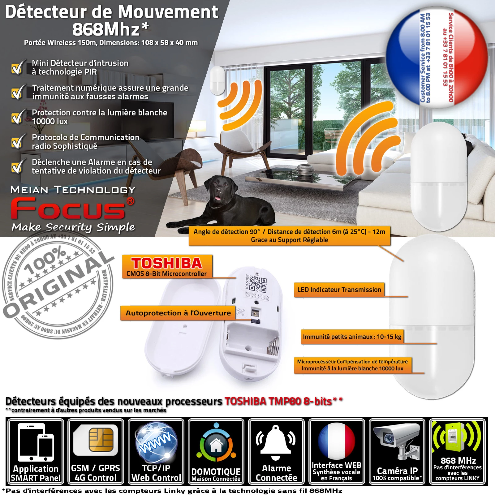 MC-565R 868MHz mini Détecteur de Mouvement Immunité Animaux Passif PIR Infrarouge